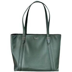 Kate Spade Chandra Oakwood Street Pebble Leather Deep Evergreen zip tote